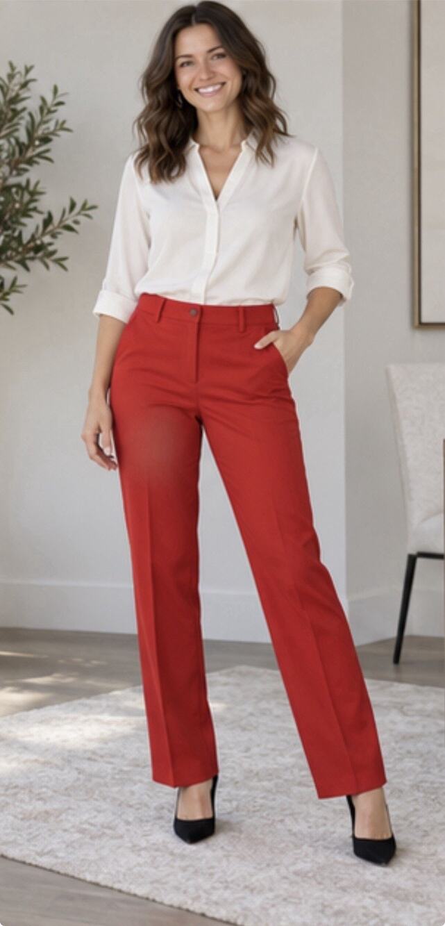 New York & Company Women’s Red Career Pants Straight Leg Dress Trousers Size 4